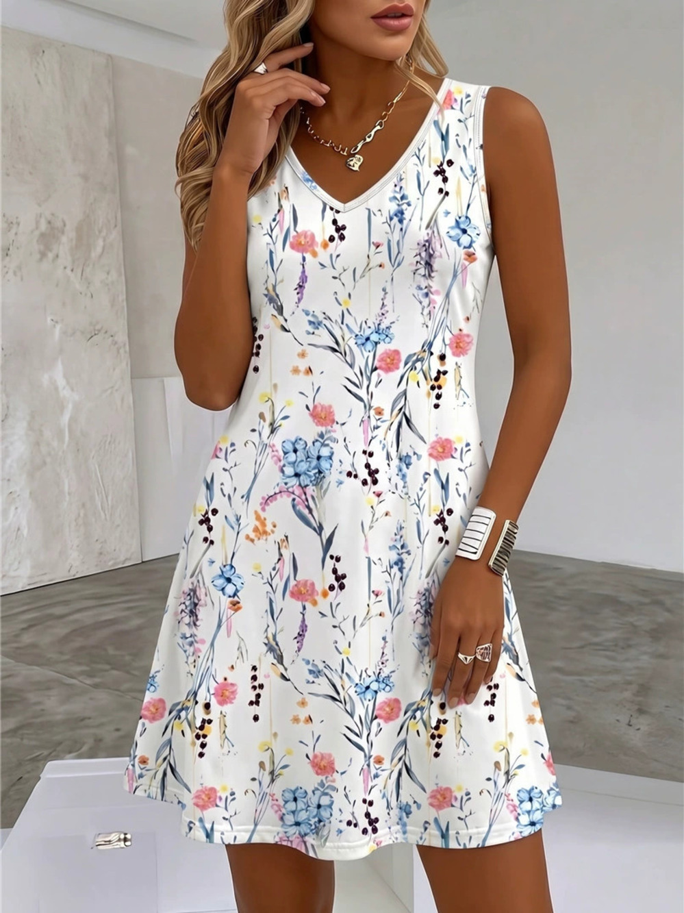 ZARA Women Summer White Floral Print Sleeveless Slimming Flattering Mini Dress
